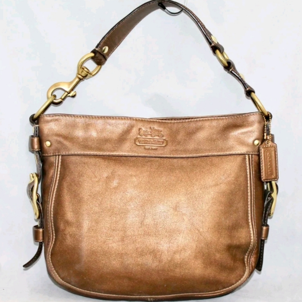 Coach Metallic Bronze Leather Hobo Bag with Brass Hardware